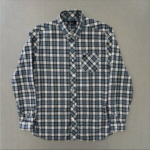 Fred Perry Shirt Large Men's Button Down Long Sleeve Blue Plaid Cotton Logo